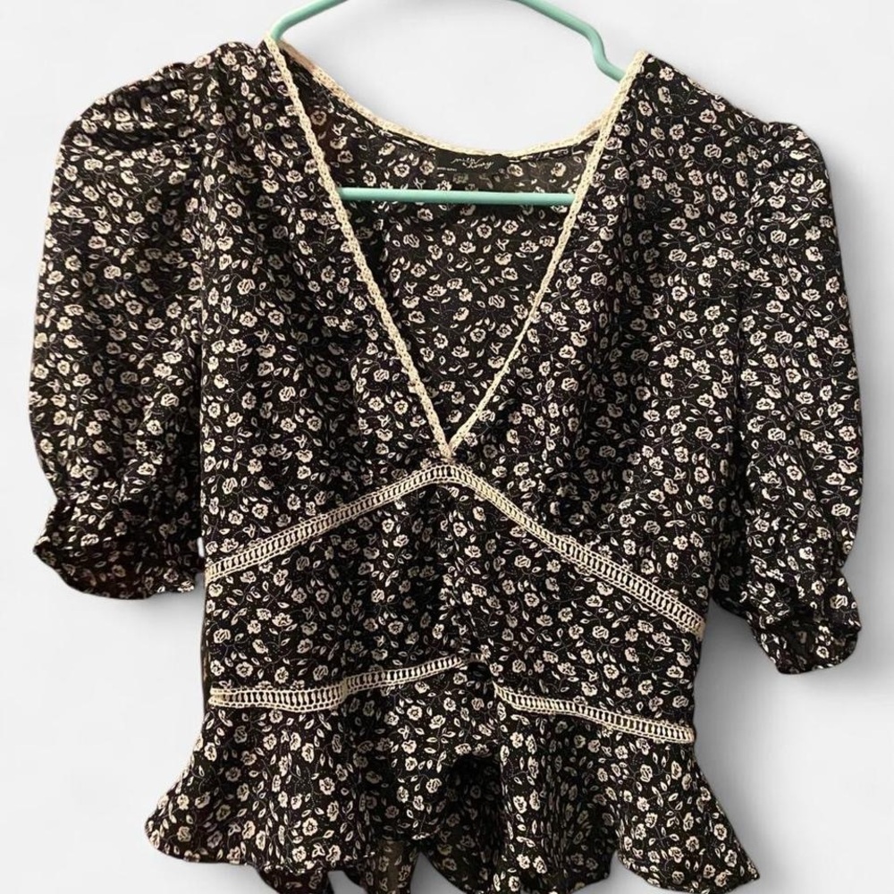 Milk and Honey Floral Black and White Women's Top